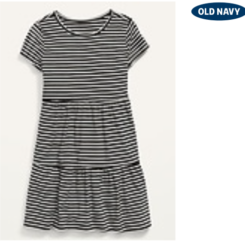 Old Navy black and white striped jersey tiered fit and flare dress ...