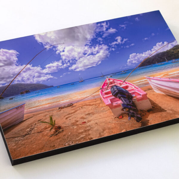 Block mounted Giclée Print of a beach in Tobago