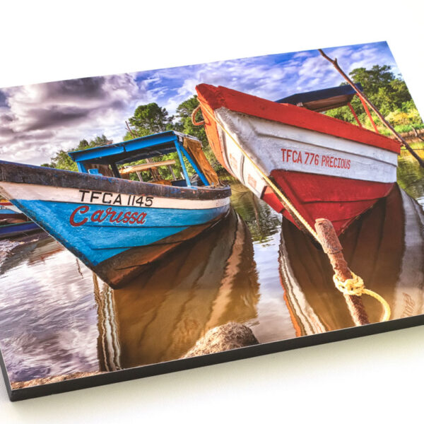 Block mounted Giclée Print of 2 Pirogues taken at Felicity River