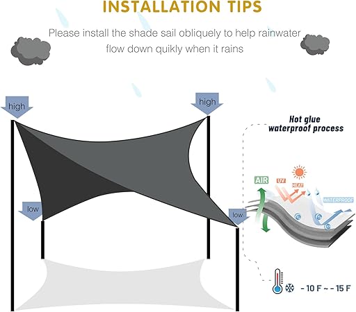 10’x13’ Waterproof Rectangle Shade sail, 90% UV Blockage for Outdoor Patio, Carport, Playgrounds, Commercial venues and more - Image 3