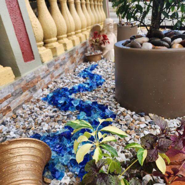 Alternative view of 22 lbs. of Mediterranean Blues 3-5cm Crushed Glass Rocks Blend ideal for landscaping, crafts, water features, planters.