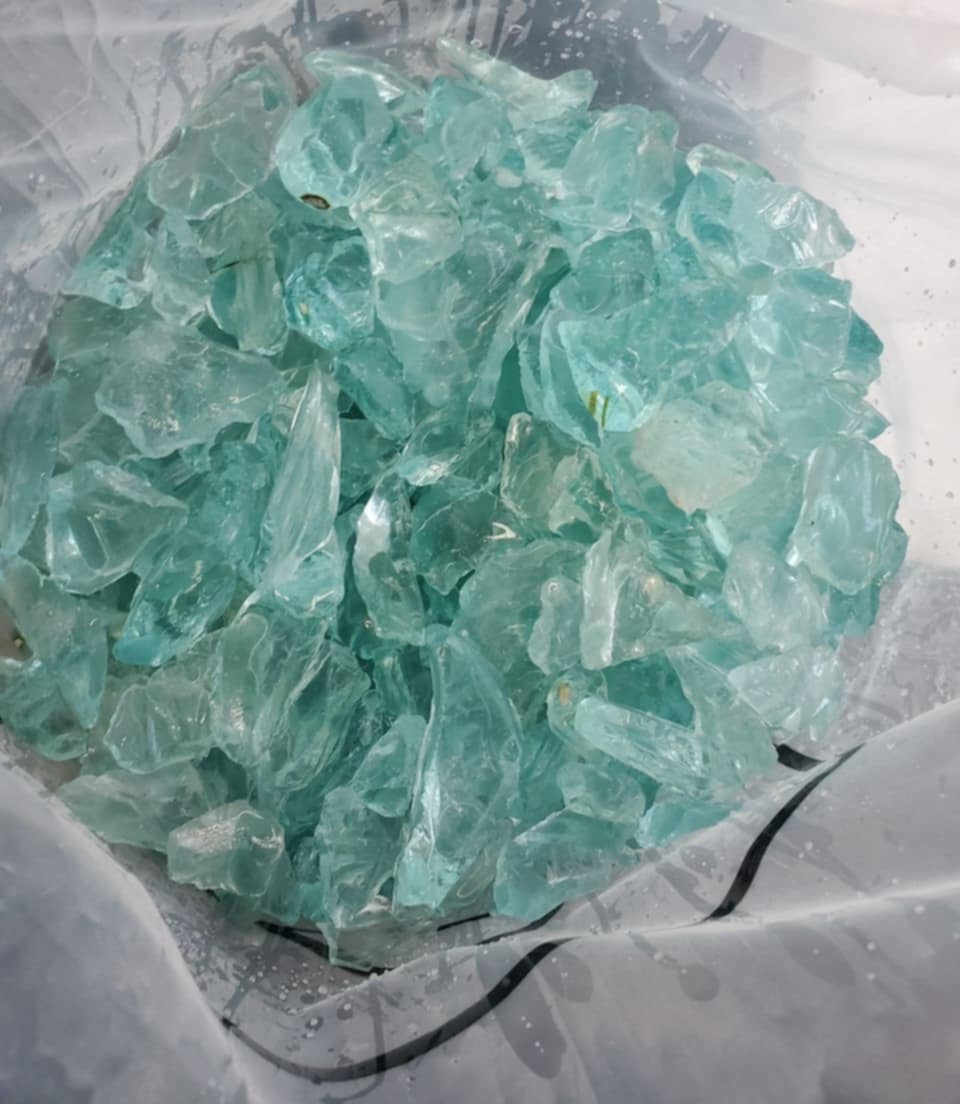 55 lbs. of Frosted River 3-5cm Tumbled, Crushed Glass Rocks Blend ideal for landscaping, crafts, water features, planters. - Image 3