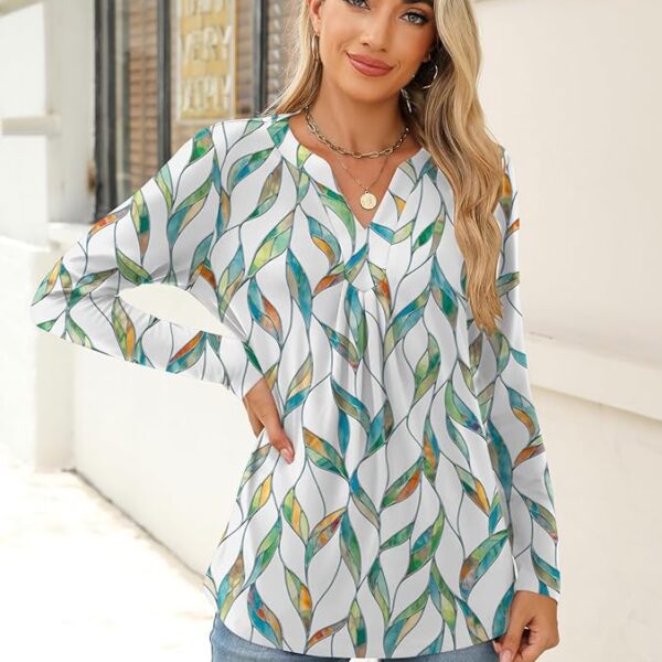 Womens Tops Fall 2024 Long Sleeve Blouses Dressy Casual V Neck Pleated Work Shirts