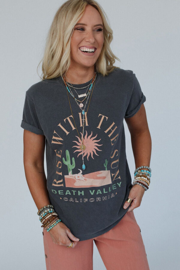 Dark Grey RISE WITH THE SUN Graphic Tee (Small)