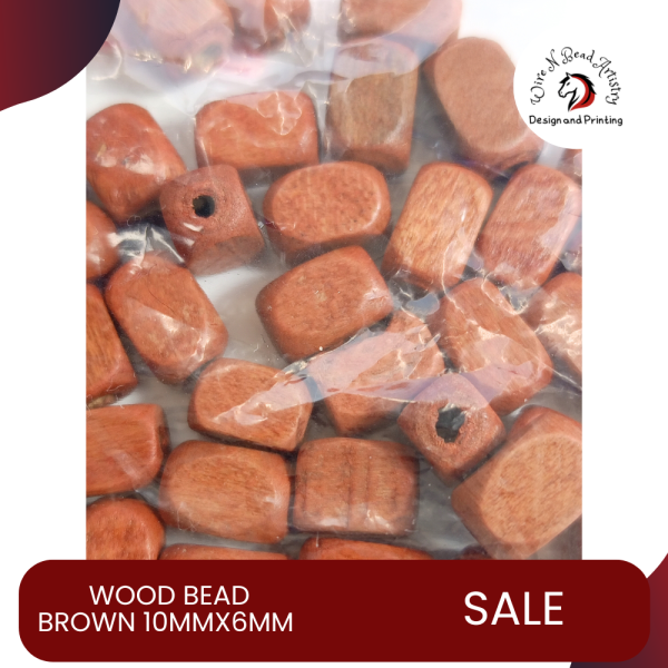 Wood Bead Dyed Brown 10mmx6mm
