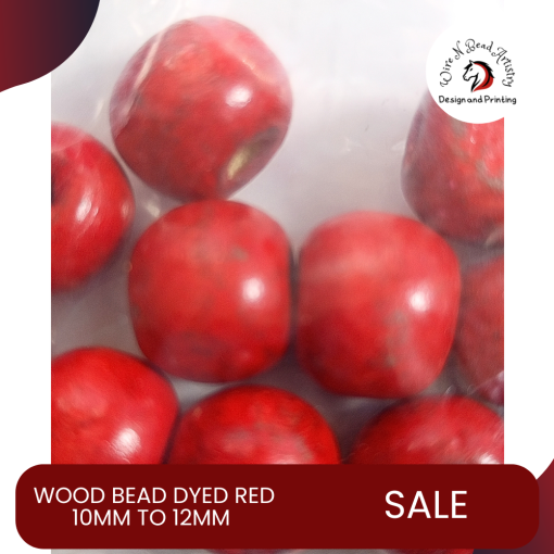 Wood Bead Dyed Red 10mm to12mm Variety size
