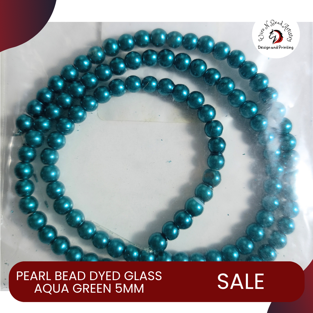 Pearl Bead Dyed Glass Aqua Green 5mm - Image 2
