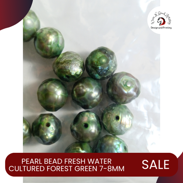Pearl Bead Fresh Water Cultured Forest Green 7mmx8mm