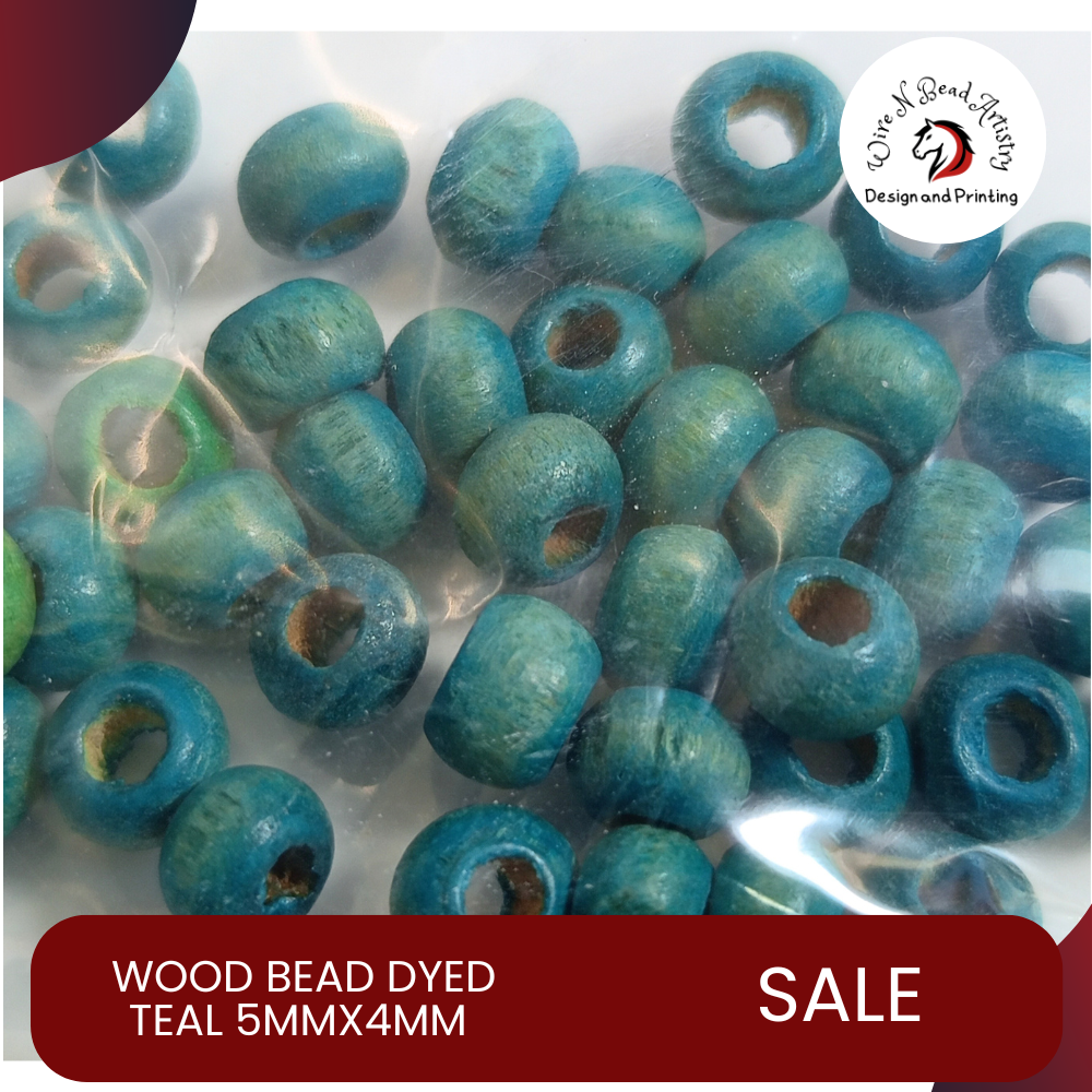 Wood Bead Dyed Teal 5mmx4mm