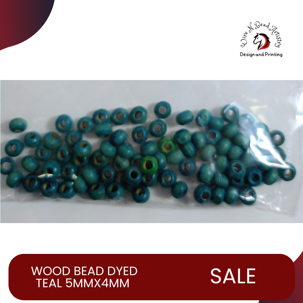 Wood Bead Dyed Teal 5mmx4mm - Image 2