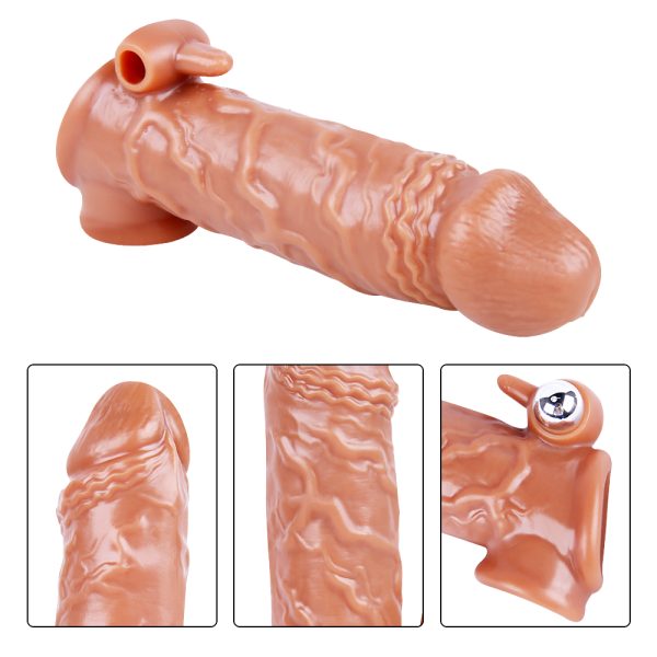 Alternative view of 6.7" Realistic Penis Sleeve with Clit Stimulator, Bullet Vibrator, Condom Sleeve, Extender