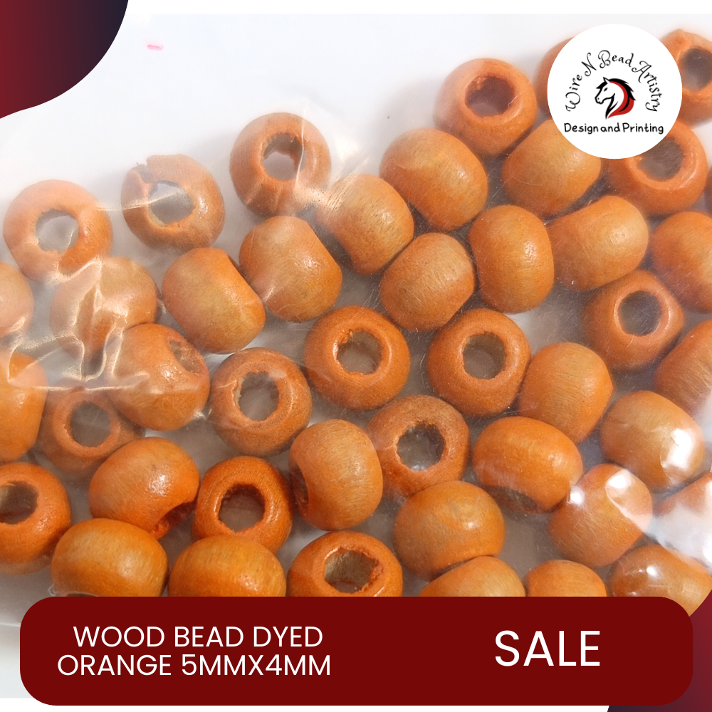 Wood Bead Dyed Orange 5mmx4mm