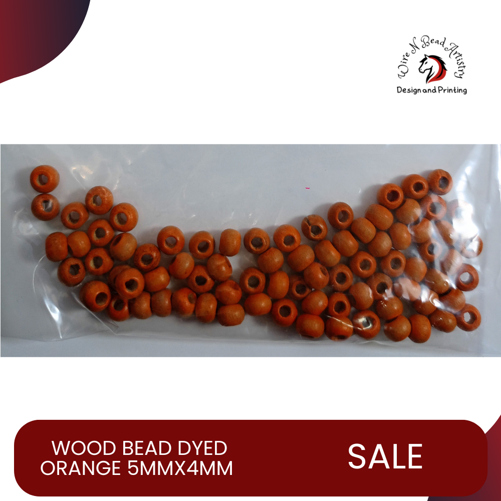 Wood Bead Dyed Orange 5mmx4mm - Image 2