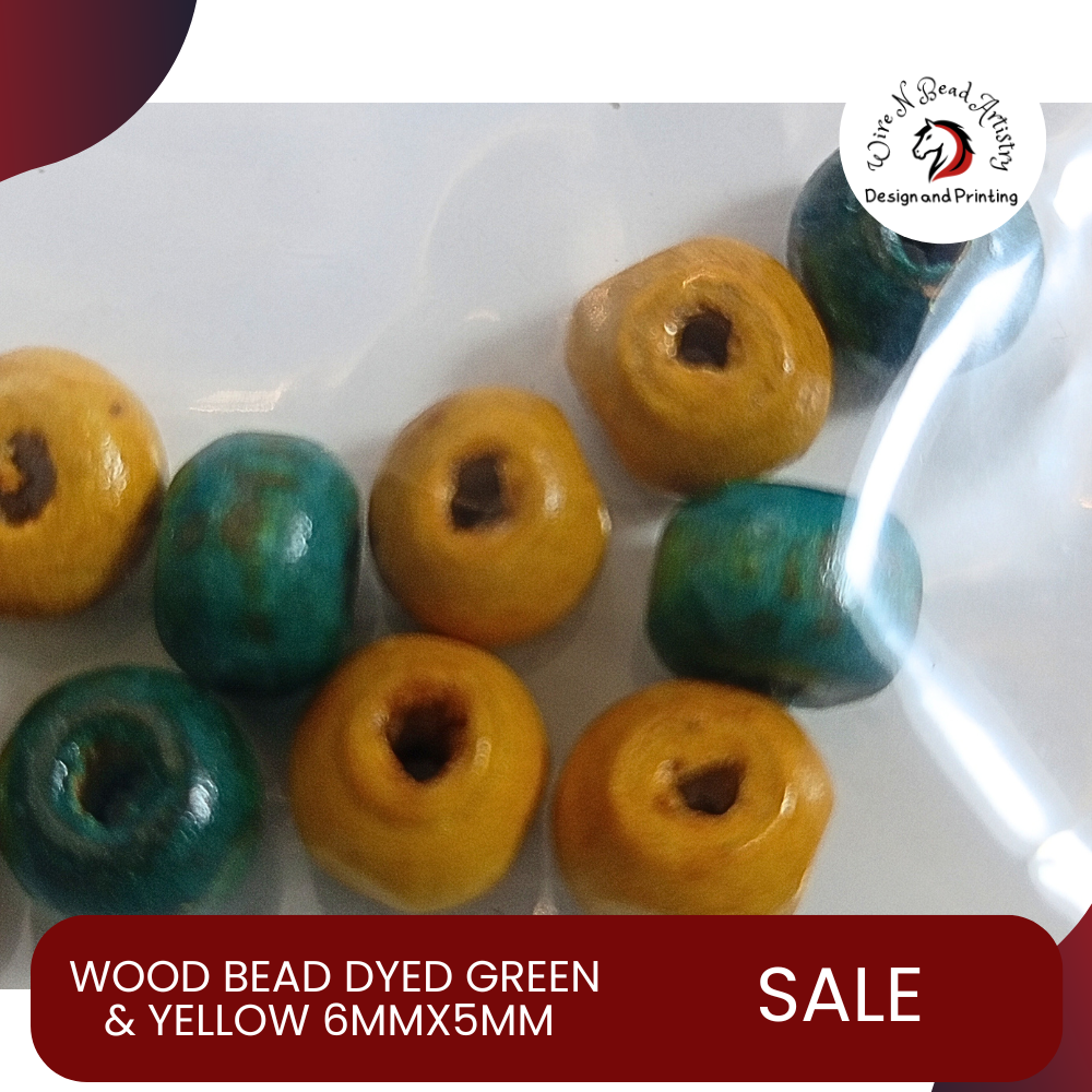 Wood Bead Dyed Green & Yellow 6mmx5mm