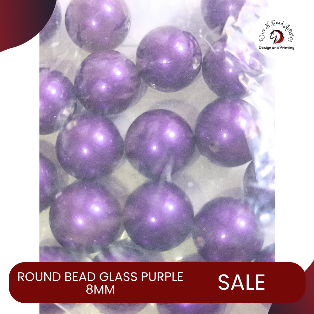 Pearl Bead Dyed Glass Purple 8mm