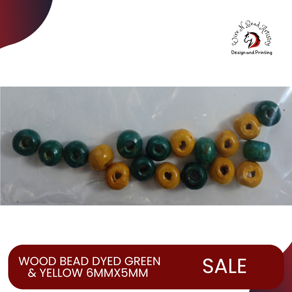Wood Bead Dyed Green & Yellow 6mmx5mm - Image 2