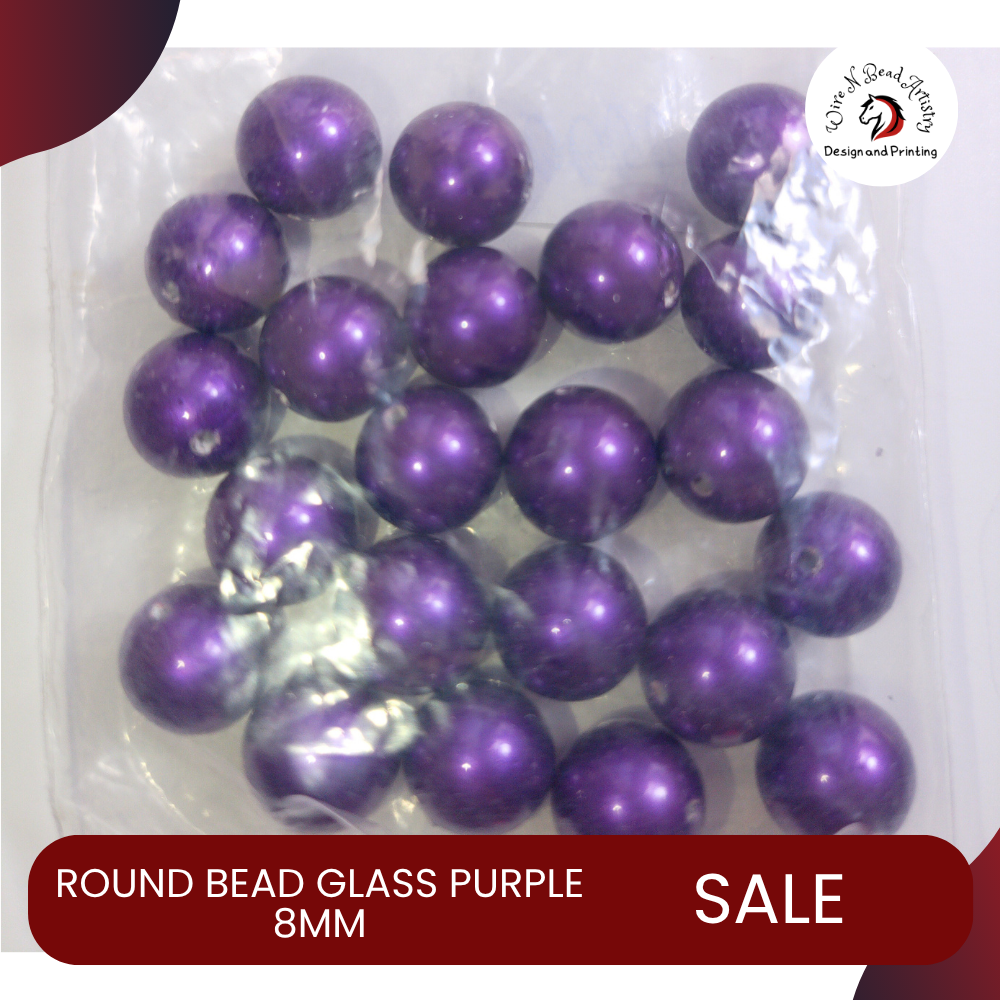 Pearl Bead Dyed Glass Purple 8mm - Image 2