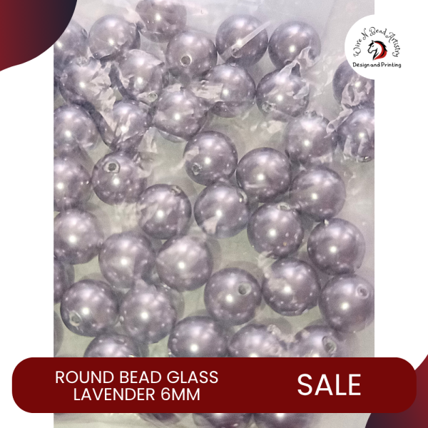 Pearl Bead Dyed Glass Lavender 6mm