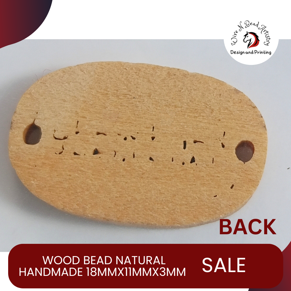 Wood Bead Natural Handmade Tag 18mmx11mmx3mm - Image 2