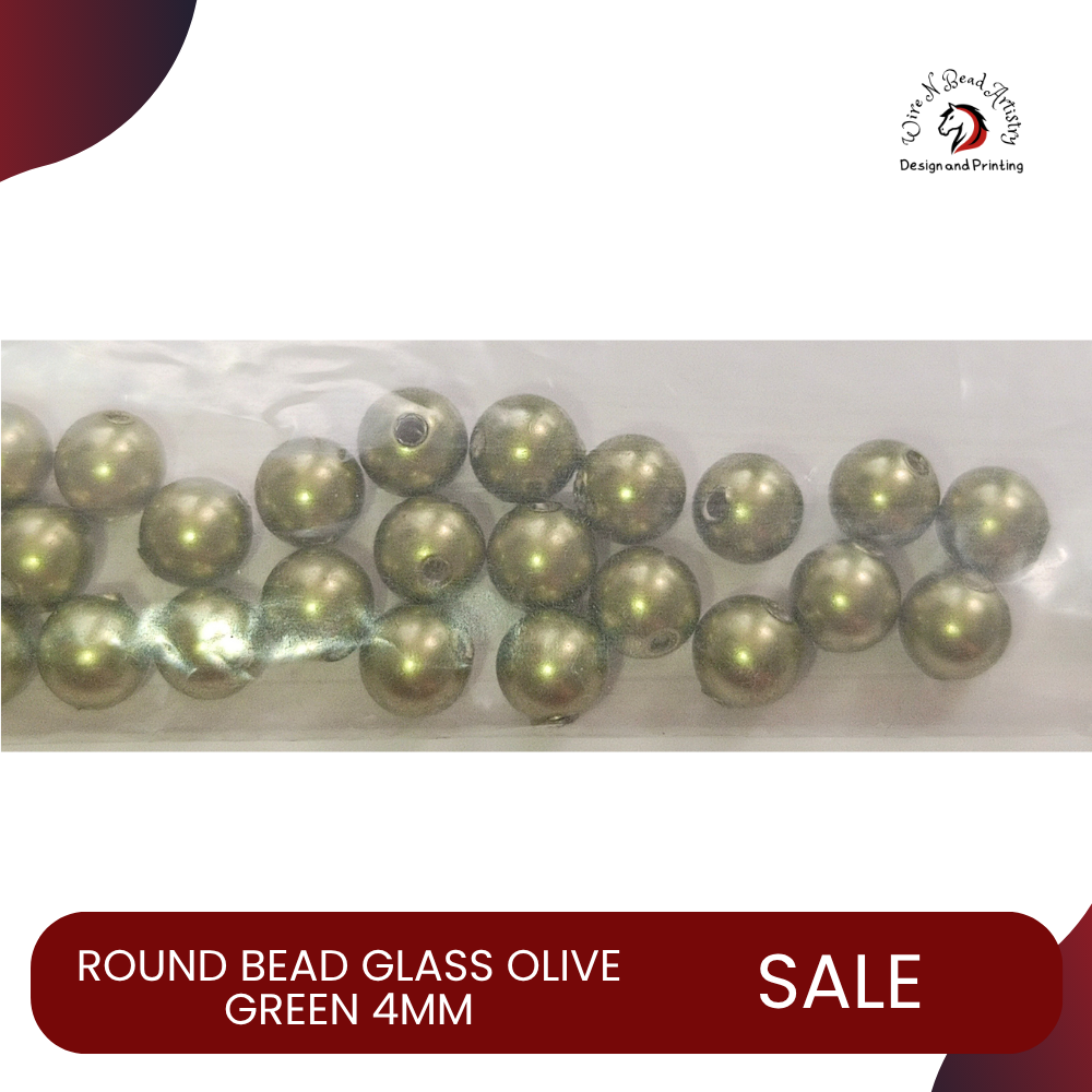Pearl Bead Dyed Glass Olive Green 4mm