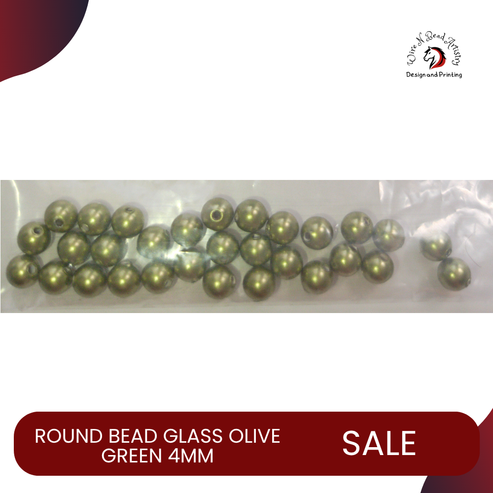 Pearl Bead Dyed Glass Olive Green 4mm - Image 2