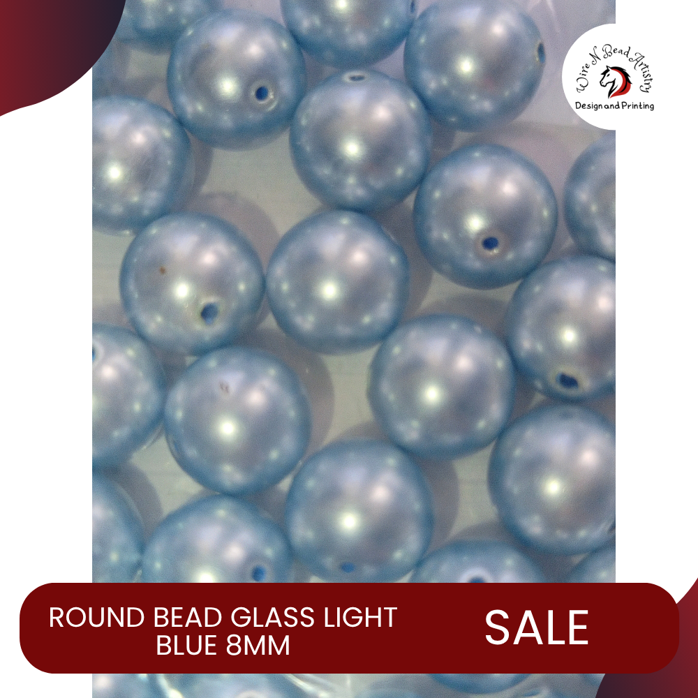 Pearl Bead Dyed Glass Light Blue 8mm
