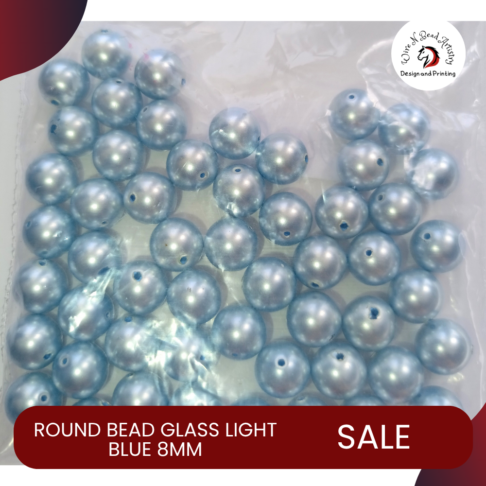 Pearl Bead Dyed Glass Light Blue 8mm - Image 2