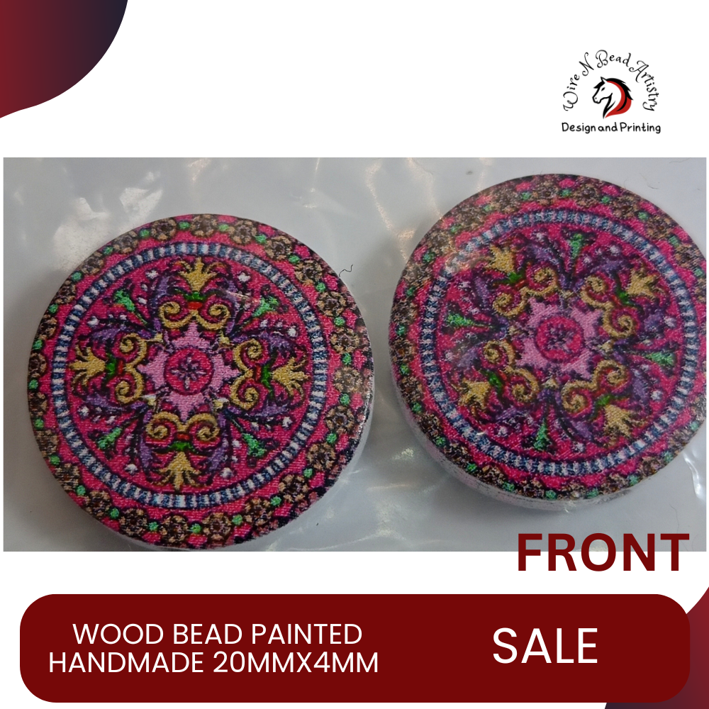 Wood Bead Painted Variety Pattern 20mmx4mm