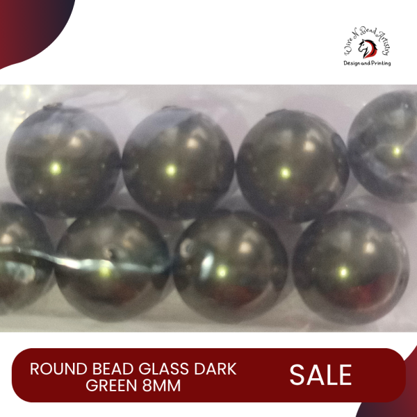 Pearl Bead Dyed Glass Dark Green 8mm