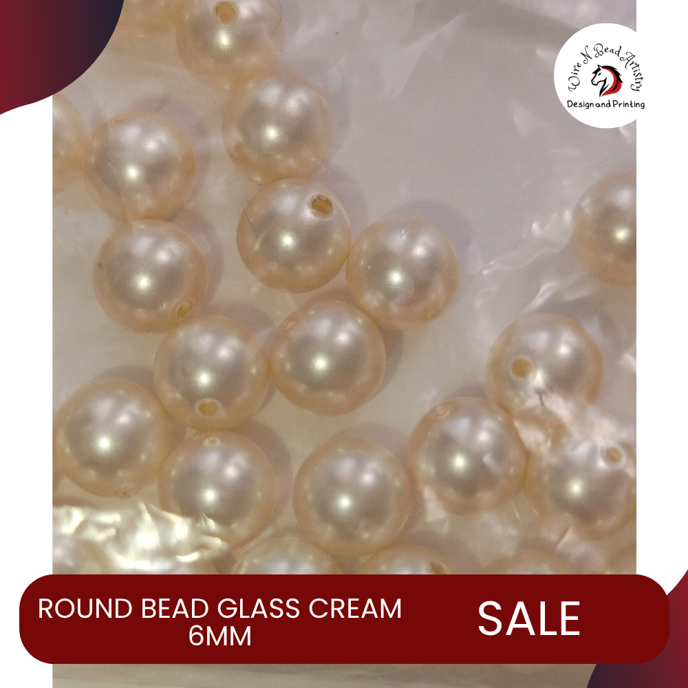 Pearl Bead Dyed Glass Cream 6mm