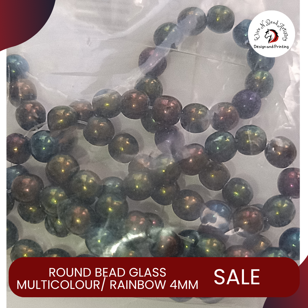 Pearl Bead Dyed Glass Multicolour/ Rainbow 4mm
