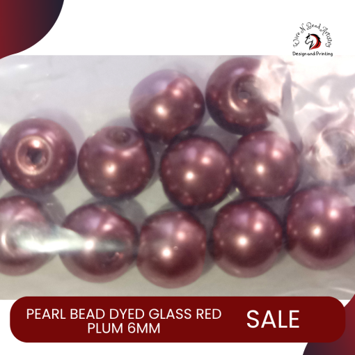 Pearl Bead Dyed Glass Red Plum 6mm
