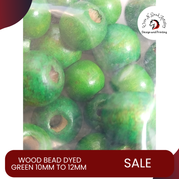 Wood Bead Dyed Green 10mmx12mm