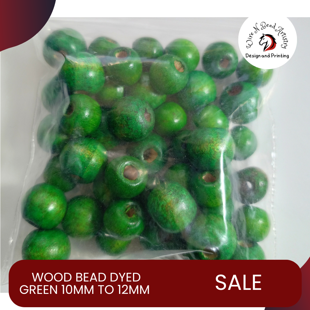Wood Bead Dyed Green 10mm to12mm Variety size - Image 2