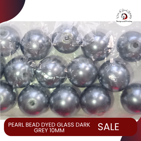 Pearl Bead Dyed Glass Dark Grey 10mm