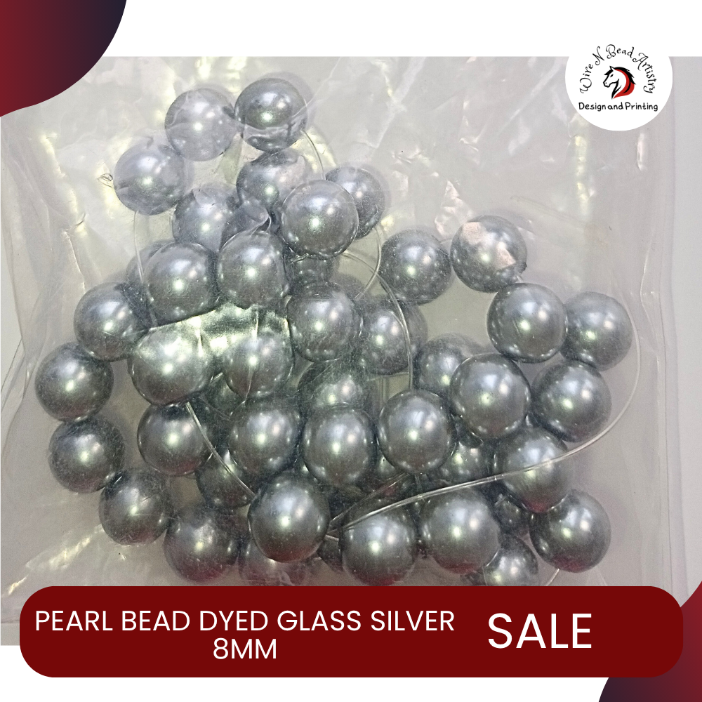Pearl Bead Dyed Glass Silver 8mm - Image 2