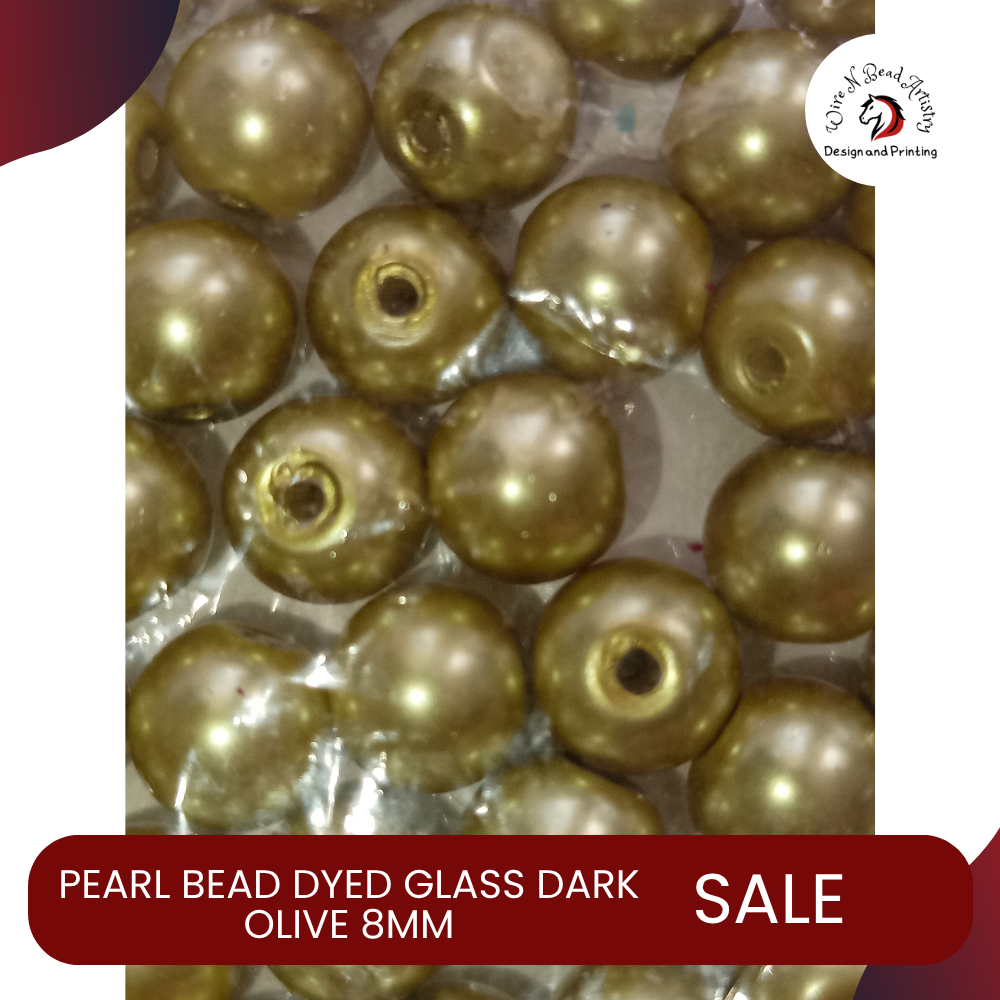Pearl Bead Dyed Glass Dark Olive 8mm