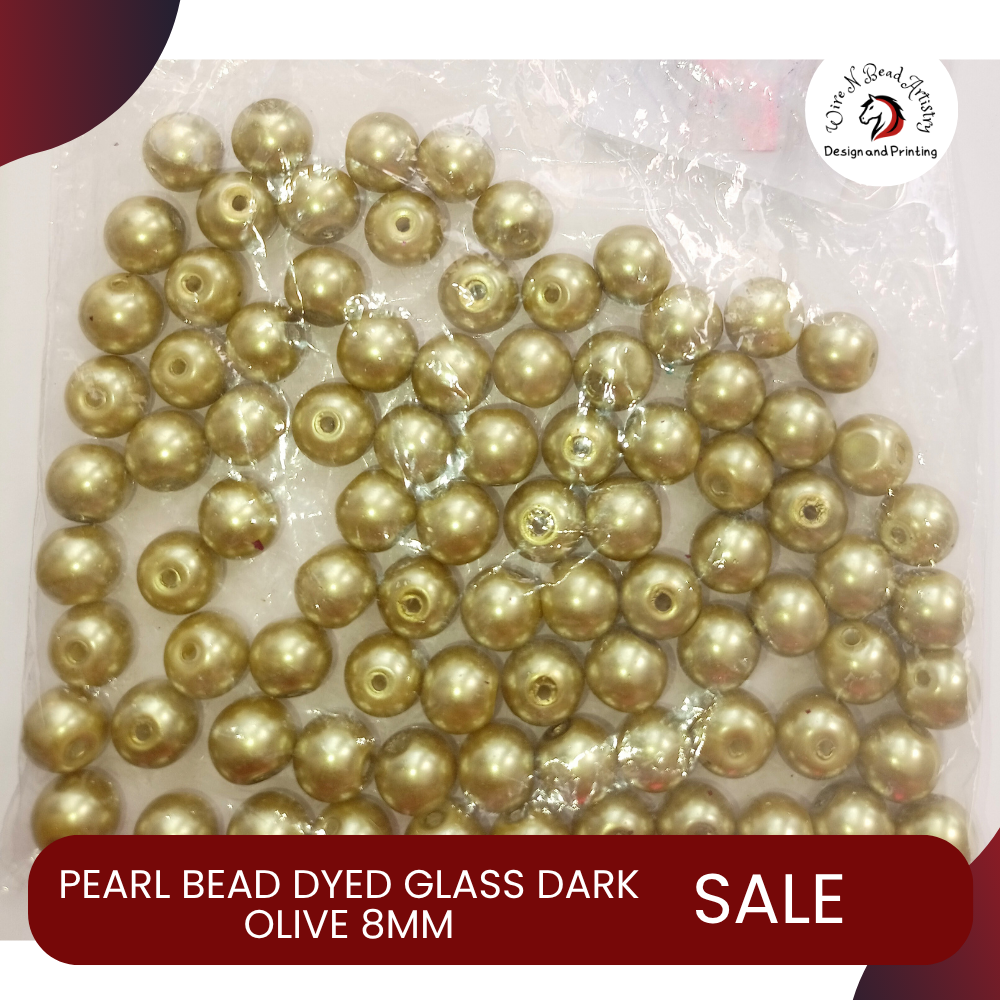 Pearl Bead Dyed Glass Dark Olive 8mm - Image 2