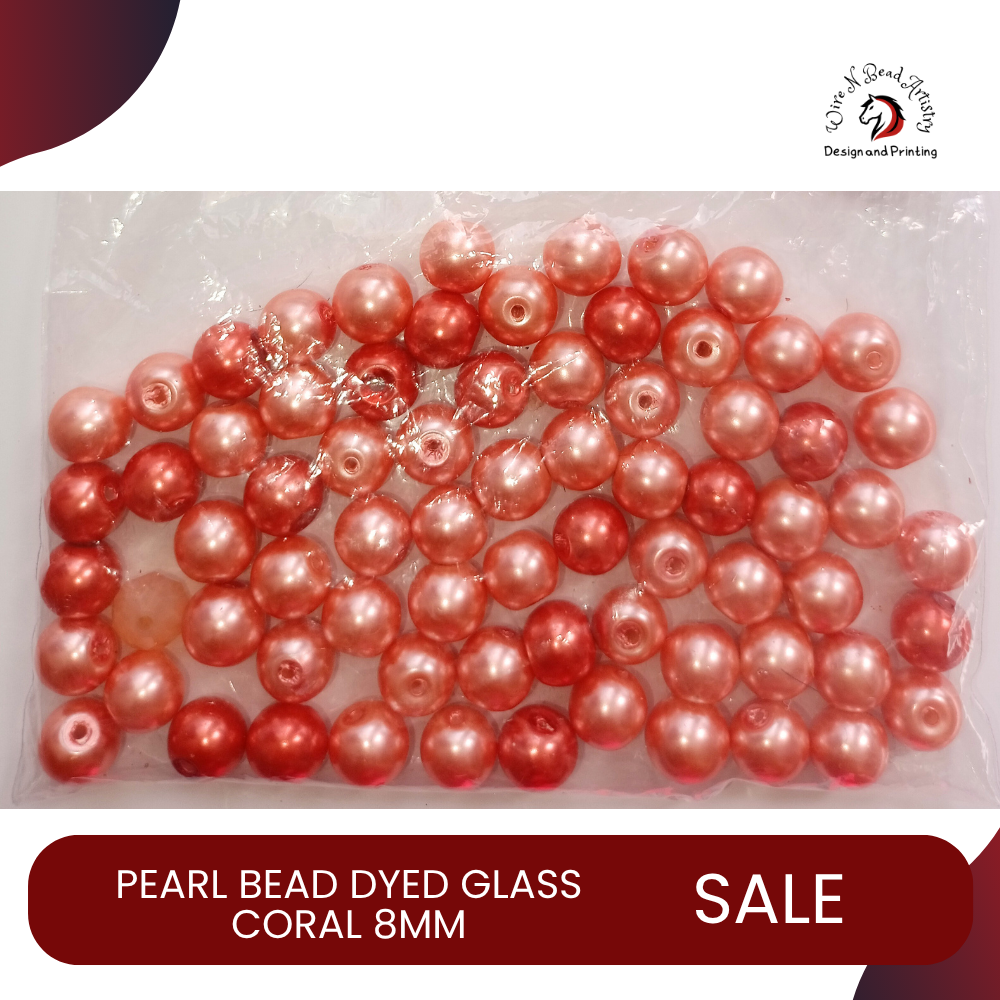 Pearl Bead Dyed Glass Coral 8mm - Image 2