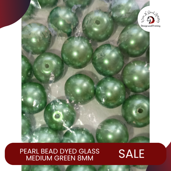 Pearl Bead Dyed Glass Medium Green 8mm