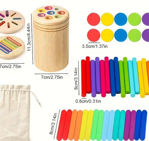 Alternative view of Wooden 3-in-1 Color Sorting Cup: Enhances Color Recognition & Hand-Eye Coordination