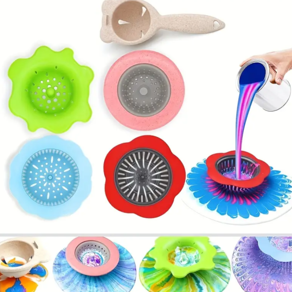 5pcs Silicone & Plastic Drainage Baskets Painting Kit with Unique Patterns
