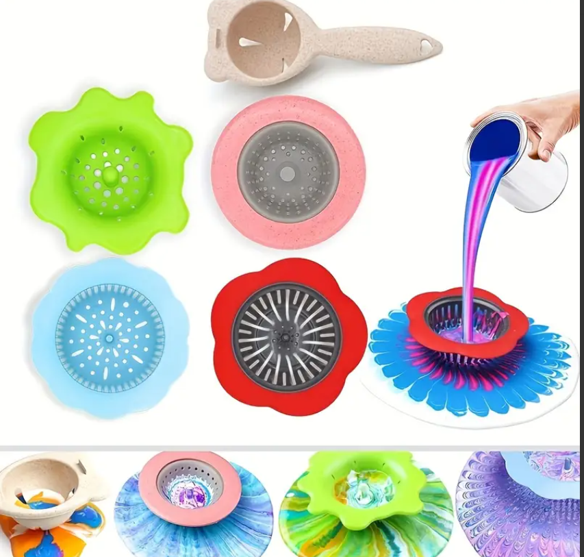 5pcs Silicone & Plastic Drainage Baskets Painting Kit with Unique Patterns