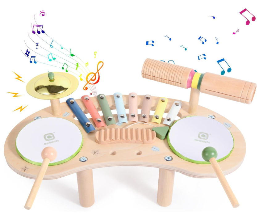 7 in 1 Kids Drum Set for Toddlers Wooden Musical Instruments Kit