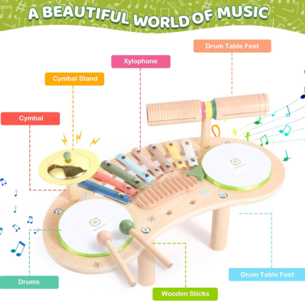 Alternative view of 7 in 1 Kids Drum Set for Toddlers Wooden Musical Instruments Kit