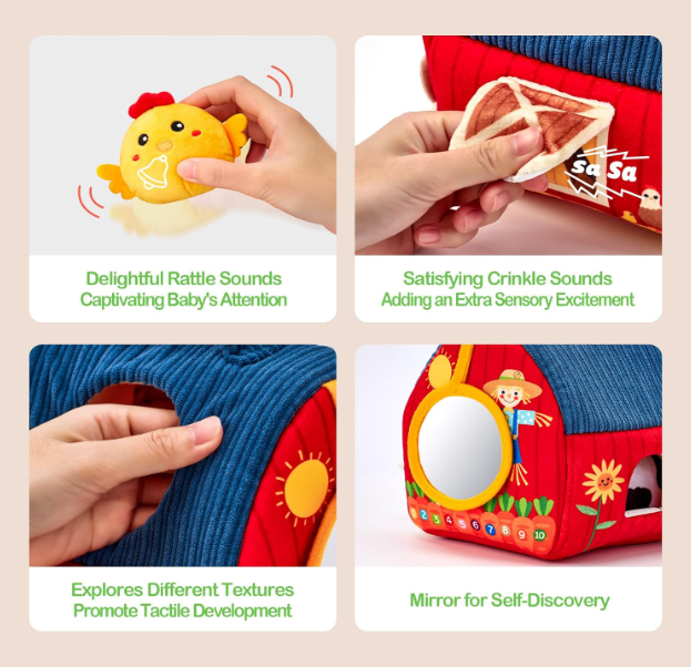 Surprise Barn Stuffed Farm Animals – Montessori Sensory Toy Set for Babies 6–12 Months - Image 2