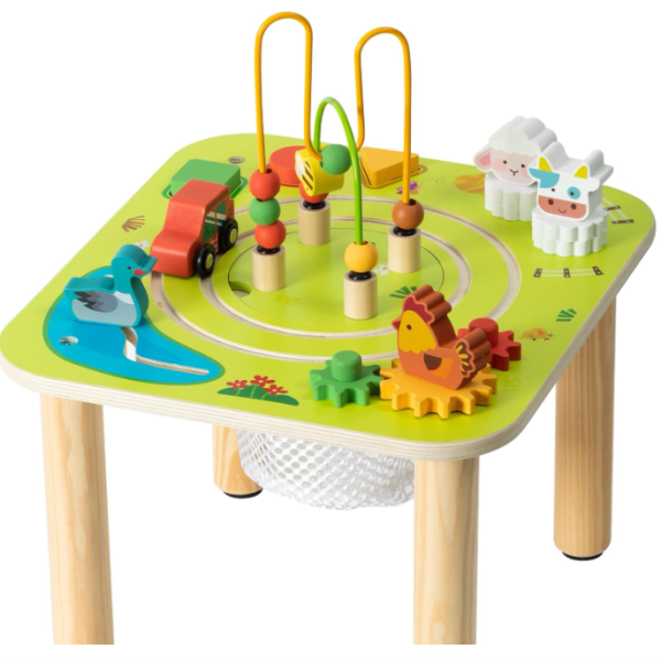 7-in-1 Activity Table for Toddlers, Wooden Montessori Play Center with Train, Bead Maze & Sensory Toys