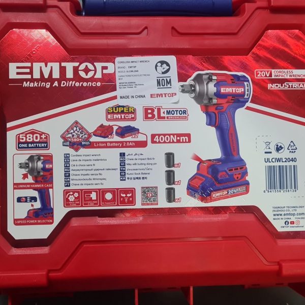 Emtop 1/2 cordless impact gun