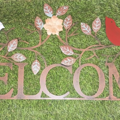 Metal Wall Art- Welcome with Birds (26")