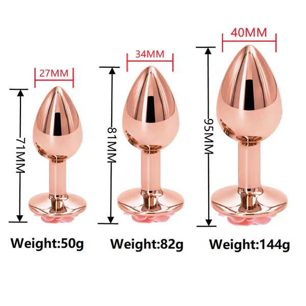 Alternative view of Rose Gold 3-Piece Anal Plug Set – Rose Jeweled Base in hard box